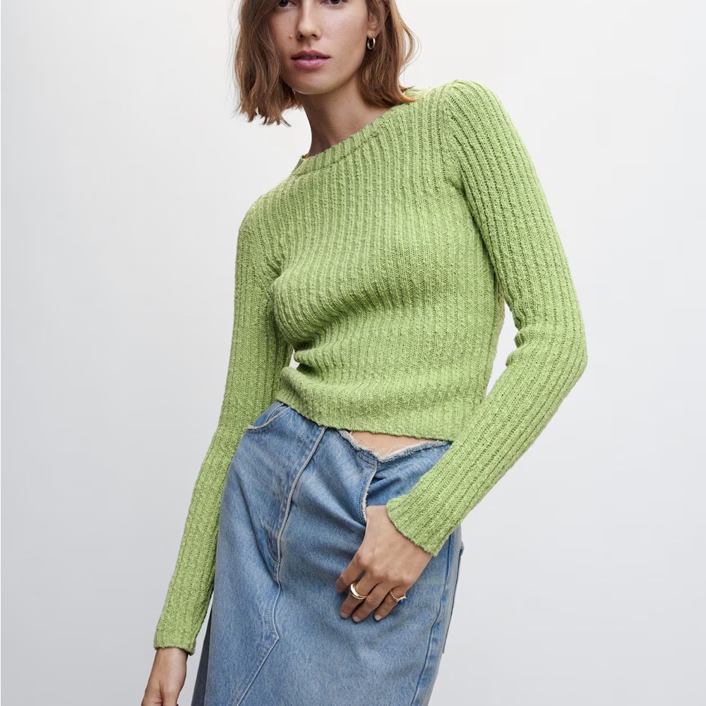 Green Ribbed Women's Sweater Mango S